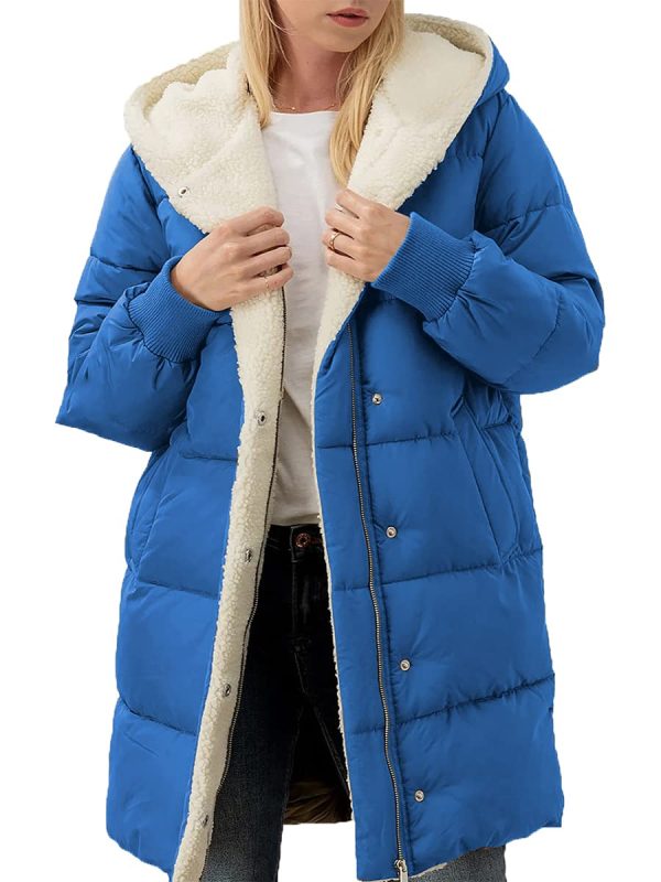 Womens Winter Warm Coats Sherpa Fleece Lined Long Hooded Puffer Jacket