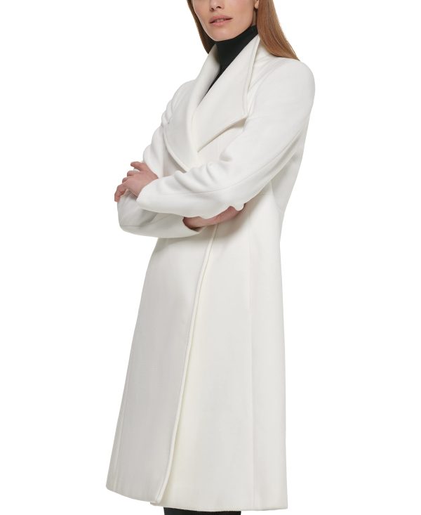 Women's Ring Snap Detail Asymmetrical Closure Stand Collar Welt Pockets Coat