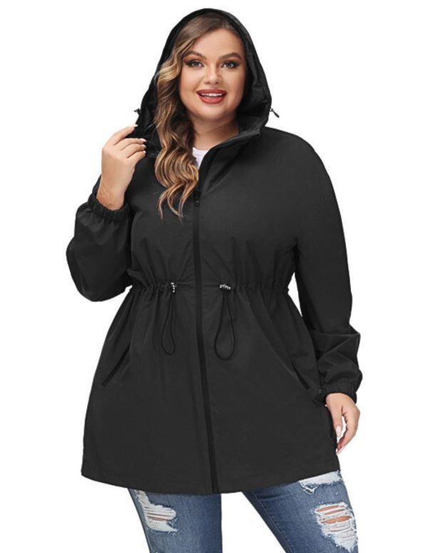 Women's Plus Size Long Hooded Raincoat Lightweight Waterproof Windbreaker Jacket