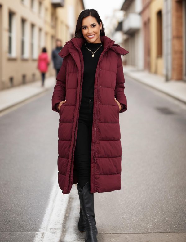 Women's Down Coat with Detachable Hood, Long Puffer Coat Women Winter Jacket