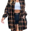 Womens Button Down Flannel Plaid Shirts Mid Long Casual Boyfriend Buffalo Pockets Shirt Jacket Shacket Coat