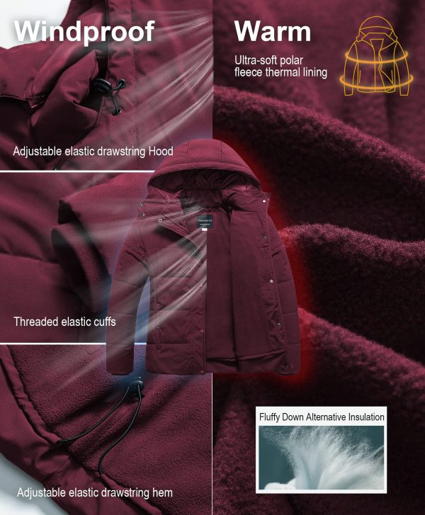 Women's Plus Size Warm Puffer Jacket Waterproof Fleece Lined Winter Coat with Removable Hood