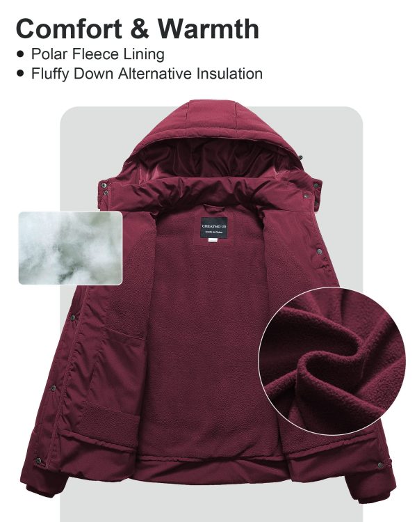 Women's Plus Size Warm Puffer Jacket Waterproof Fleece Lined Winter Coat with Removable Hood