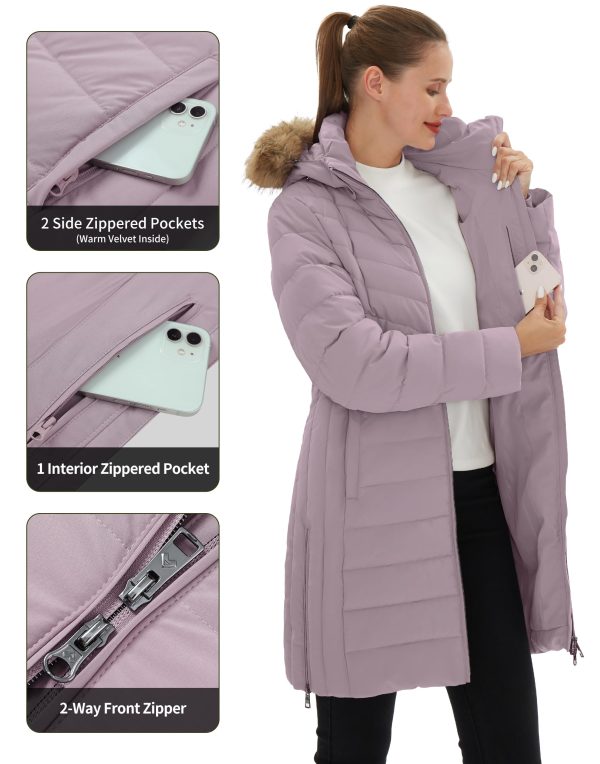 Women's Winter Coats Warm Thicken Long Puffer Jacket Waterproof Quilted Parka with Removable Faux Fur Hood