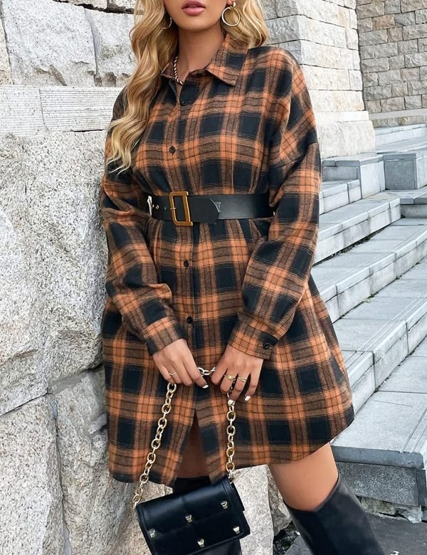 Womens Button Down Flannel Plaid Shirts Mid Long Casual Boyfriend Buffalo Pockets Shirt Jacket Shacket Coat